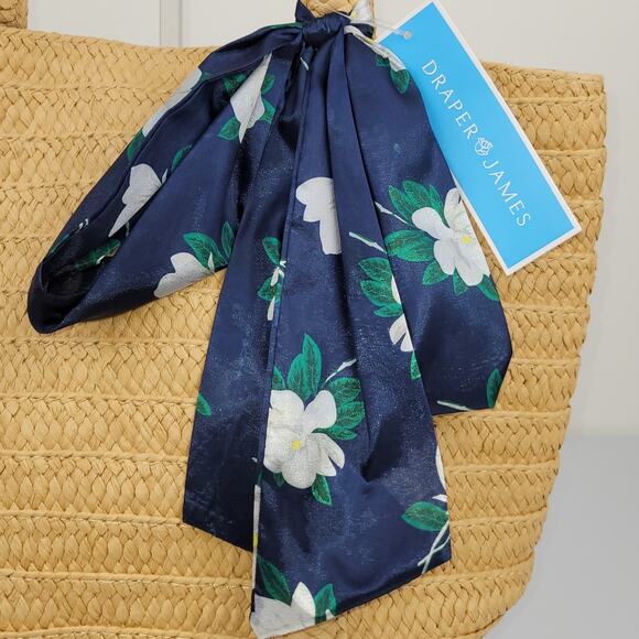 NWT Draper James Everyday Straw Bag Tote Floral Scarf Preppy Southern Chic - Picture 8 of 10